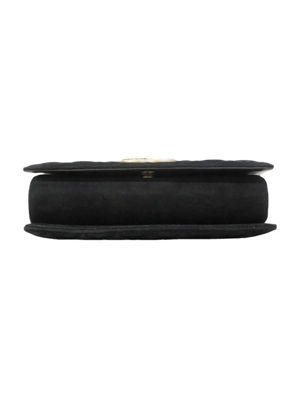 Chanel Shoulder Bag Quilted Suede Black Champagne Gold